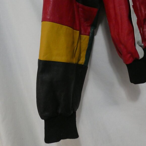 Vintage | Men’s Black Leather International Flag Bomber Jacket | xxl - Picture 6 of 14